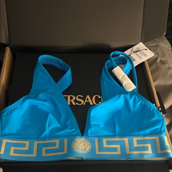 Versace Other - Versace Turquoise and Gold Medusa Bikini Top